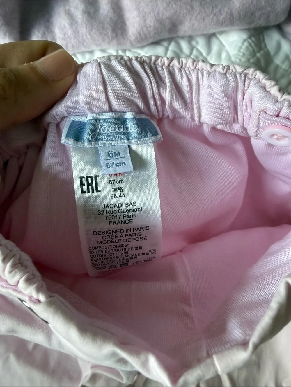 Jacadi Paris Pink Padded Pants & Lavender 100% Cashmere Sweater 6M
